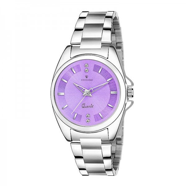 EDINARO Watches for Women Round Studded Dial |Analogue Quartz Movemnet Ladies Watch|Long Battery Life|Stainless Steel Adjustable Bracelet Chain Strap|Double Lock Clasp Safety Watches for Girls