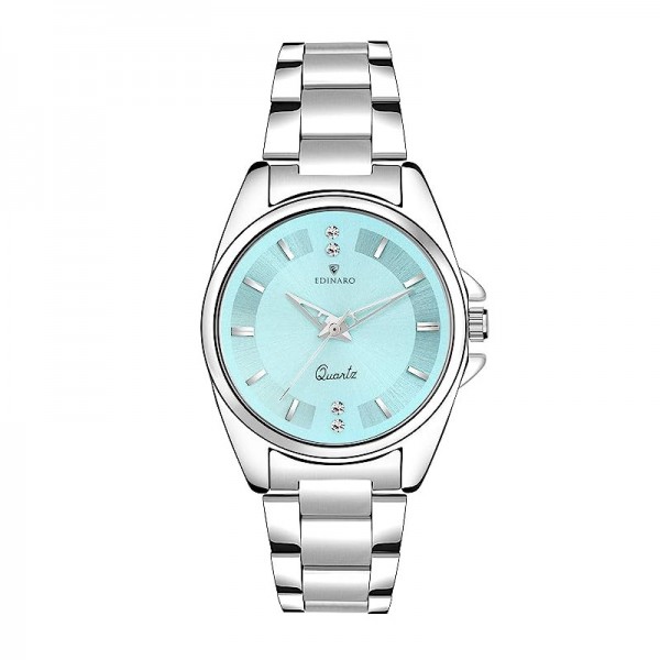 EDINARO Watches for Women Round Studded Dial |Analogue Quartz Movemnet Ladies Watch|Long Battery Life|Stainless Steel Adjustable Bracelet Chain Strap|Double Lock Clasp Safety Watches for Girls