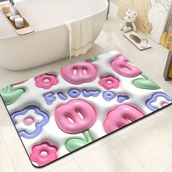 1pc Cute 3D Effect Prints Bath Mat, Soft Non-Slip Quick Dry Bath Mat, Super Absorbent Shower Carpet For Home Bathroom, Bathroom Accessories, 16" X 24"