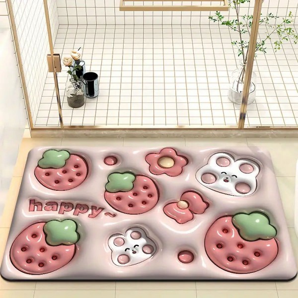 1pc Cute 3D Effect Prints Bath Mat, Soft Non-Slip Quick Dry Bath Mat, Super Absorbent Shower Carpet For Home Bathroom, Bathroom Accessories, 16" X 24"