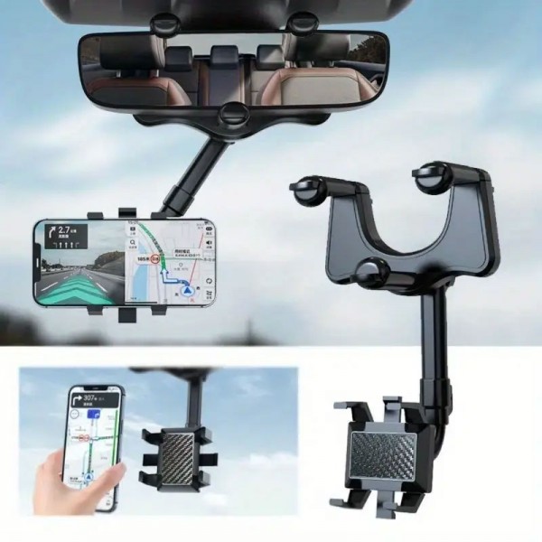 1pc 2022 New Universal Rotatable And Retractable Car Phone Holder, Multifunctional 360° Rear View Mirror Holder For Car