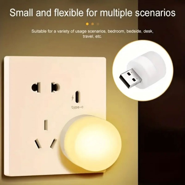 1pc Mini USB Night Light, Multi-Function Dormitory Charger Laptop Mobile Power Charger Decoration, Portable Small Round USB Lamp