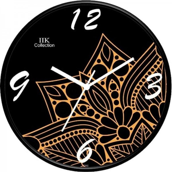 IIK COLLECTION Designer Analouge Round Wall Clock with Glass for Home-Kitchen-Living Room-Bed Room-Office, Size (28 cm x 28 cm x 6 cm) (IIK-726C-WC)