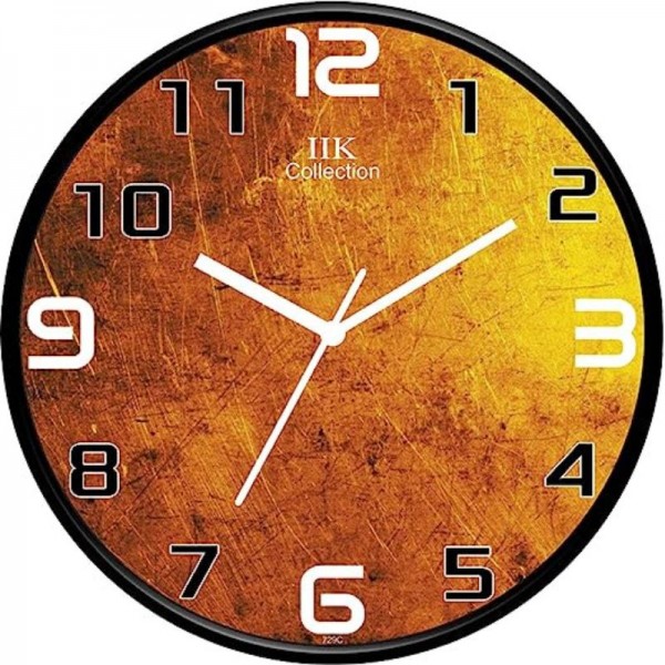 IIK COLLECTION Designer Analogue Round Plastic Wall Clock with Glass (28 cm x 28 cm x 6 cm, IIK-729C-WC, Black, Gold)