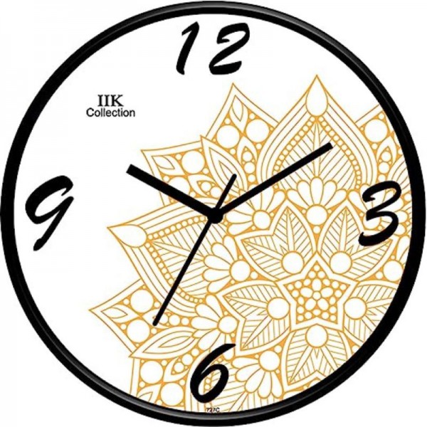 IIK COLLECTION Designer Analogue Round Plastic Wall Clock with Glass (28 cm x 28 cm x 6 cm, IIK-729C-WC, Black, Gold)