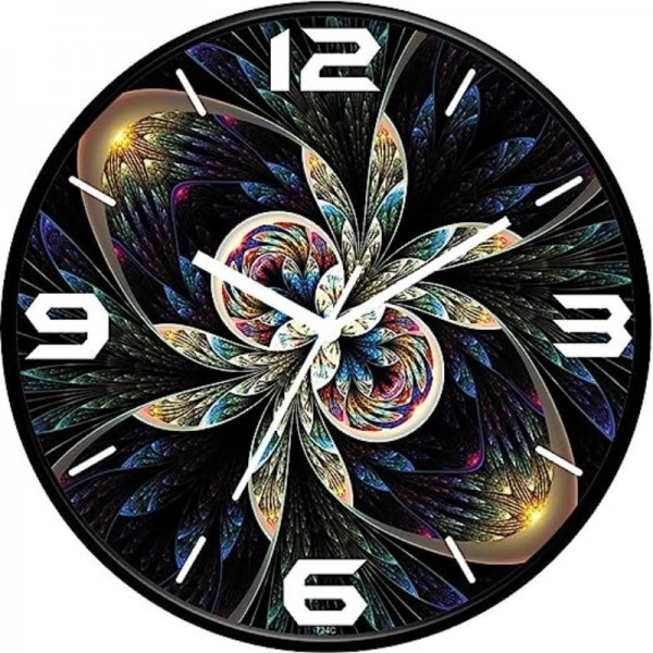 IIK COLLECTION Designer Analogue Plastic Round Wall Clock with Glass for Home, Kitchen, Living Room, Bed Room, Office (Multicolour, 28 cm x 28 cm x 6 cm)